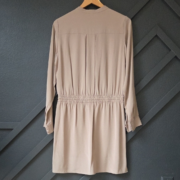 NWOT {Vince} 100% Silk Mink Nude Drawstring Waist Long Sleeve Shirtdress - Picture 4 of 13
